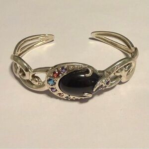Carolyn Pollack Sterling Silver Rainbow Obsidian Moondance Bracelet Cuff Womens